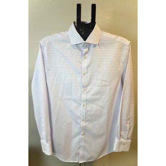 Charles Tyrwhitt Mens Dress Shirt Size L Purple Check Cotton Slim Office Wear - Picture 2 of 8